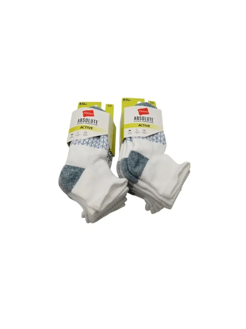 NWT Hanes Lot of 2 4 Pair Ankle Socks Absolute Active Kids Sz 3-7 L White Cotton